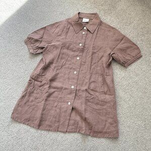 Geiger Collections Brown 100% Linen Puffed Sleeves Summer Collared US 10